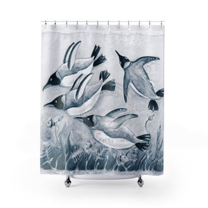 Emperors Penguins Swimming Underwater Blue Watercolor Shower Curtain 71 X 74 Home Decor