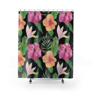 Exotic Hibiscus Floral Watercolor Pattern Dark 71X74 Home Decor