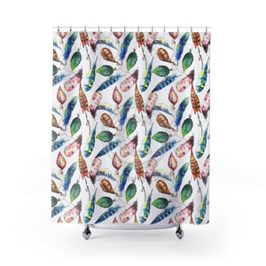 Feathers Watercolor Funky Bohemian Shower Curtain 71X74 Home Decor