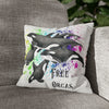 Free Orca Whales Pod Splash Rainbow Ink Art Spun Polyester Square Pillow Case 14 × Home Decor