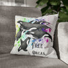 Free Orca Whales Pod Splash Rainbow Ink Art Spun Polyester Square Pillow Case 16 × Home Decor