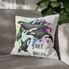 Free Orca Whales Pod Splash Rainbow Ink Art Spun Polyester Square Pillow Case 18 × Home Decor