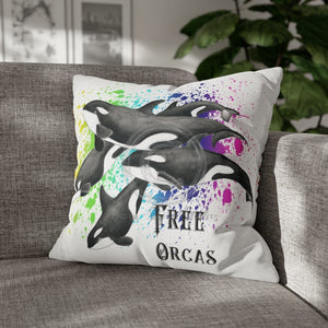 Free Orca Whales Pod Splash Rainbow Ink Art Spun Polyester Square Pillow Case 20 × Home Decor