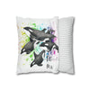 Free Orca Whales Pod Splash Rainbow Ink Art Spun Polyester Square Pillow Case Home Decor