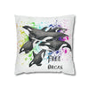 Free Orca Whales Pod Splash Rainbow Ink Art Spun Polyester Square Pillow Case Home Decor