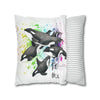 Free Orca Whales Pod Splash Rainbow Ink Art Spun Polyester Square Pillow Case Home Decor