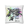 Free Orca Whales Pod Splash Rainbow Ink Art Spun Polyester Square Pillow Case Home Decor