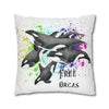 Free Orca Whales Pod Splash Rainbow Ink Art Spun Polyester Square Pillow Case Home Decor