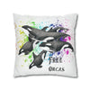 Free Orca Whales Pod Splash Rainbow Ink Art Spun Polyester Square Pillow Case Home Decor