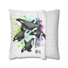 Free Orca Whales Pod Splash Rainbow Ink Art Spun Polyester Square Pillow Case Home Decor