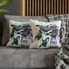 Free Orca Whales Pod Splash Rainbow Ink Art Spun Polyester Square Pillow Case Home Decor