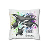 Free Orca Whales Pod Splash Rainbow Ink Art Spun Polyester Square Pillow Case Home Decor