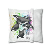 Free Orca Whales Pod Splash Rainbow Ink Art Spun Polyester Square Pillow Case Home Decor