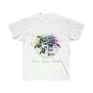 Free Orca Whales Pod Splash Watercolor Ultra Cotton Tee White / S T-Shirt