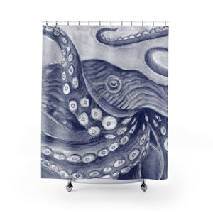Giant Pacific Blue Octopus Tentacles Watercolor Shower Curtain 71 × 74 Home Decor