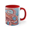Giant Pacific Octopus Red Vintage Map Watercolor Art Accent Coffee Mug 11Oz