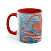 Giant Pacific Octopus Red Vintage Map Watercolor Art Accent Coffee Mug 11Oz