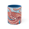 Giant Pacific Octopus Red Vintage Map Watercolor Art Accent Coffee Mug 11Oz Blue /