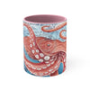 Giant Pacific Octopus Red Vintage Map Watercolor Art Accent Coffee Mug 11Oz Pink /
