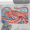 Giant Pacific Octopus Red Vintage Map Watercolor Art Bath Mat Home Decor