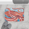Giant Pacific Octopus Red Vintage Map Watercolor Art Bath Mat Home Decor