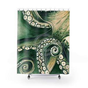 Green Kraken Octopus Tentacles Watercolor Shower Curtain 71 × 74 Home Decor