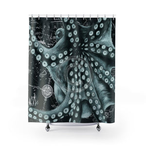 Green Octopus Art Vintage Map Chic Shower Curtain 71X74 Home Decor