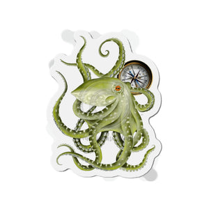 Green Octopus Compass Nautical Watercolor Art Die-Cut Magnets 6 × / 1 Pc Home Decor