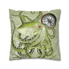 Green Octopus Compass Vintage Map Art Spun Polyester Square Pillow Case Home Decor