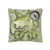 Green Octopus Compass Vintage Map Art Spun Polyester Square Pillow Case Home Decor