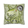 Green Octopus Compass Vintage Map Art Spun Polyester Square Pillow Case Home Decor