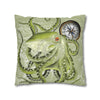Green Octopus Compass Vintage Map Art Spun Polyester Square Pillow Case Home Decor