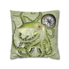 Green Octopus Compass Vintage Map Art Spun Polyester Square Pillow Case Home Decor