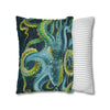 Green Octopus Floral Lace Vintage Dark Watercolor Art Spun Polyester Square Pillow Case Home Decor