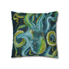 Green Octopus Floral Lace Vintage Dark Watercolor Art Spun Polyester Square Pillow Case Home Decor