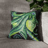 Green Octopus Kraken Tentacles Watercolor Black Ink Art Spun Polyester Square Pillow Case 14 × Home