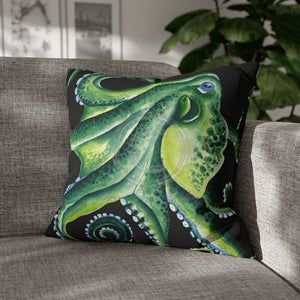 Green Octopus Kraken Tentacles Watercolor Black Ink Art Spun Polyester Square Pillow Case 20 × Home
