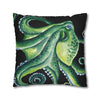 Green Octopus Kraken Tentacles Watercolor Black Ink Art Spun Polyester Square Pillow Case Home Decor