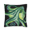 Green Octopus Kraken Tentacles Watercolor Black Ink Art Spun Polyester Square Pillow Case Home Decor