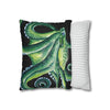 Green Octopus Kraken Tentacles Watercolor Black Ink Art Spun Polyester Square Pillow Case Home Decor