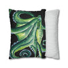 Green Octopus Kraken Tentacles Watercolor Black Ink Art Spun Polyester Square Pillow Case Home Decor