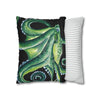 Green Octopus Kraken Tentacles Watercolor Black Ink Art Spun Polyester Square Pillow Case Home Decor