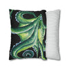 Green Octopus Kraken Tentacles Watercolor Black Ink Art Spun Polyester Square Pillow Case Home Decor