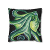 Green Octopus Kraken Tentacles Watercolor Black Ink Art Spun Polyester Square Pillow Case Home Decor