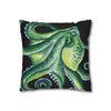 Green Octopus Kraken Tentacles Watercolor Black Ink Art Spun Polyester Square Pillow Case Home Decor