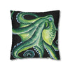 Green Octopus Kraken Tentacles Watercolor Black Ink Art Spun Polyester Square Pillow Case Home Decor