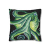 Green Octopus Kraken Tentacles Watercolor Black Ink Art Spun Polyester Square Pillow Case Home Decor