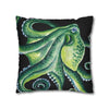 Green Octopus Kraken Tentacles Watercolor Black Ink Art Spun Polyester Square Pillow Case Home Decor