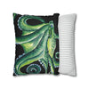 Green Octopus Kraken Tentacles Watercolor Black Ink Art Spun Polyester Square Pillow Case Home Decor