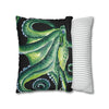 Green Octopus Kraken Tentacles Watercolor Black Ink Art Spun Polyester Square Pillow Case Home Decor